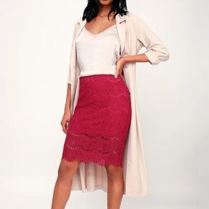 Lulu’s Kaylee Berry Red Eyelash Lace Pencil Skirt - Size S